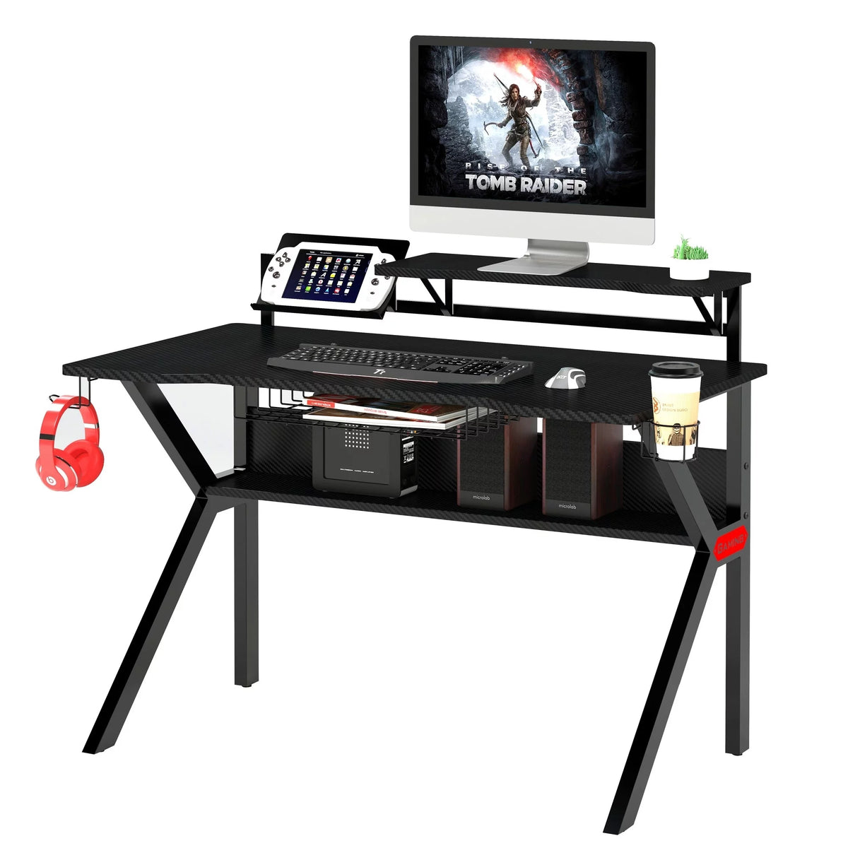 PVC Coated Ergonomic Metal Frame Gaming Desk with K Shape Legs, Black T608284