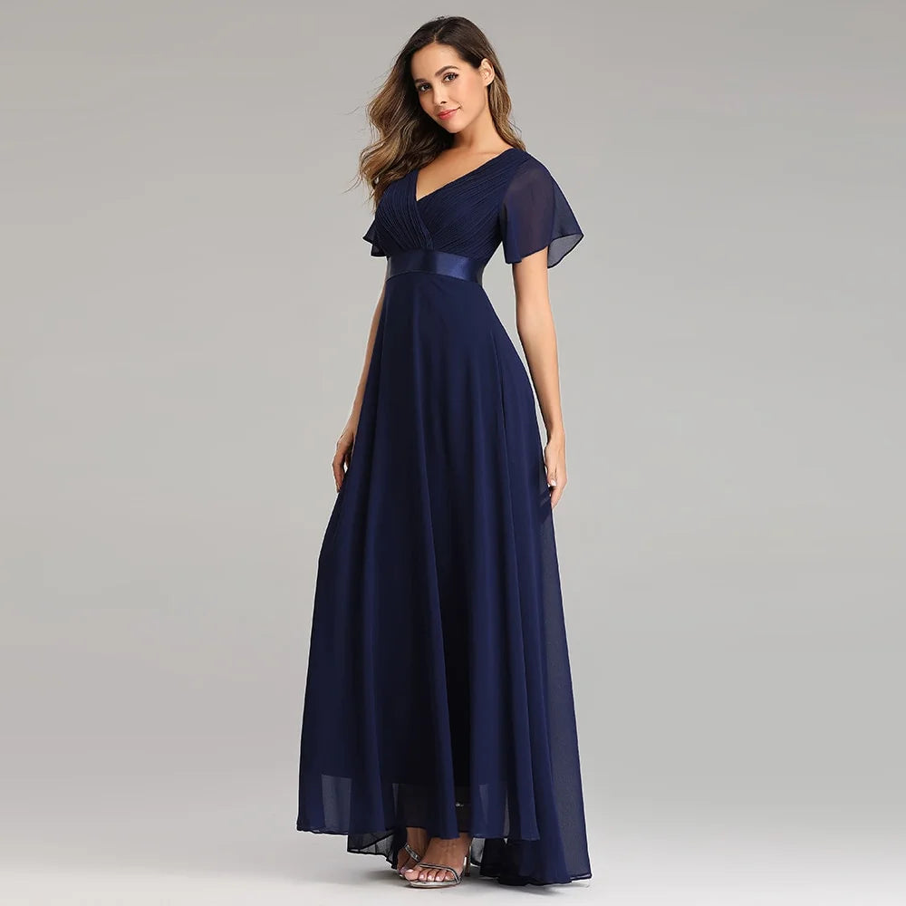 Elegant V-Neck Chiffon Formal Evening Gown Dress D645