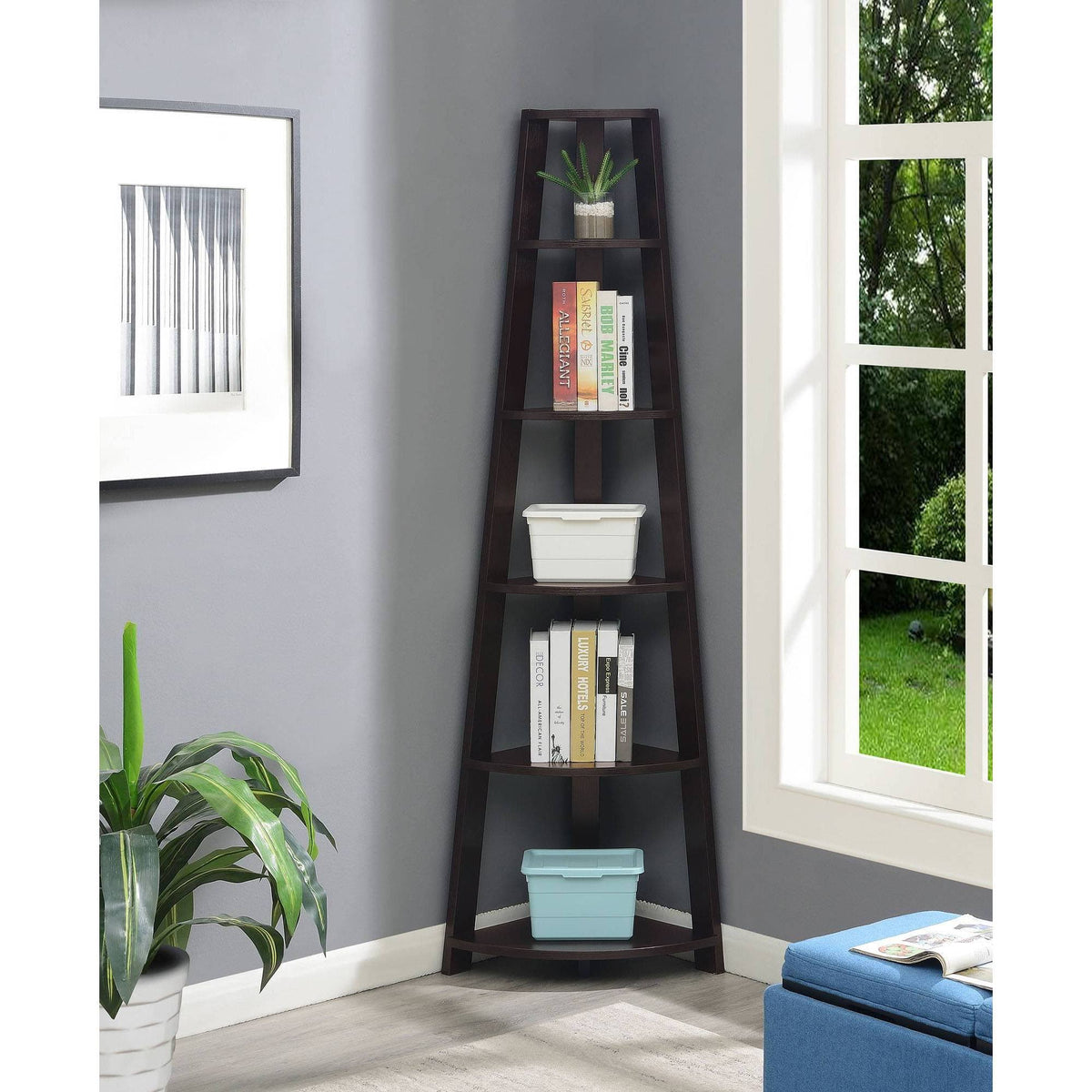 71x22 5 Tier Corner Bookcase Espresso A563