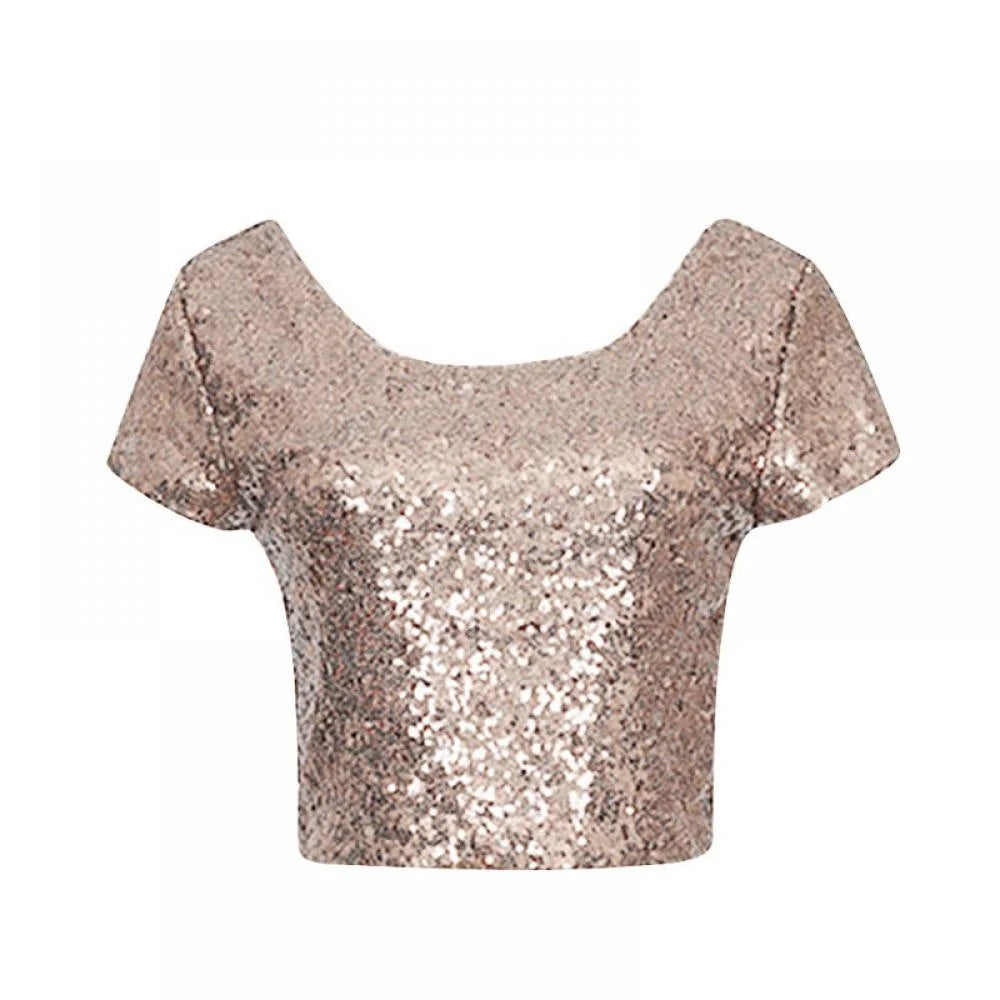 Sequined Backless Crop T-Shirt F846080