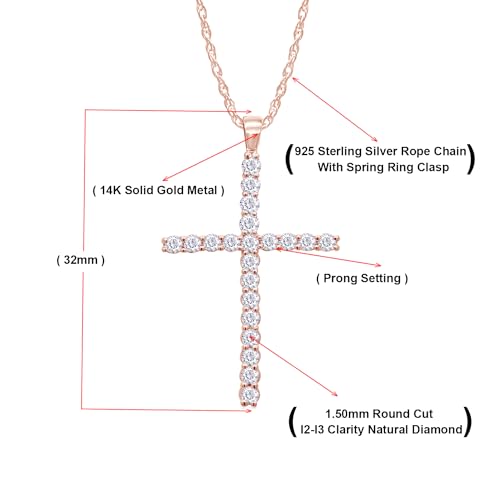 0.30 Carat 14K Solid Gold Round Diamond Cross Pendant Y1560