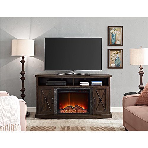 Espresso Fireplace TV Stand with Electric Fireplace Insert Heater R415