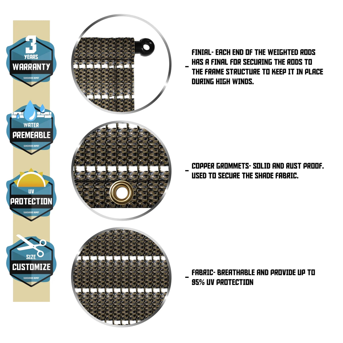 Brown Pergola Replacement Cover Canopy with Gromets I259