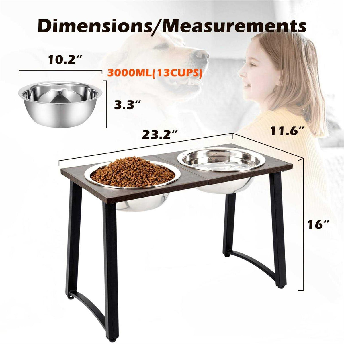 Elevated Dog Bowls with 2 X-Large Stainless Steel Bowls and Slow Feeder X37252