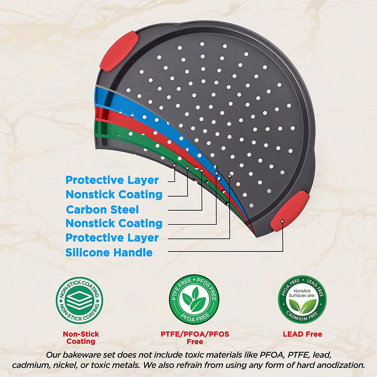 Non-Stick Round Steel Pizza Tray with Silicone Handle Q9199
