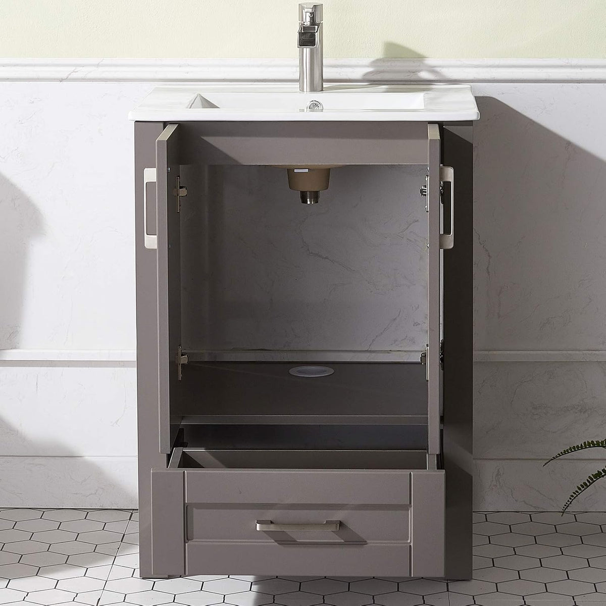 24 Inch Grey Wood Bathroom Vanity with Ceramic Sink O3510