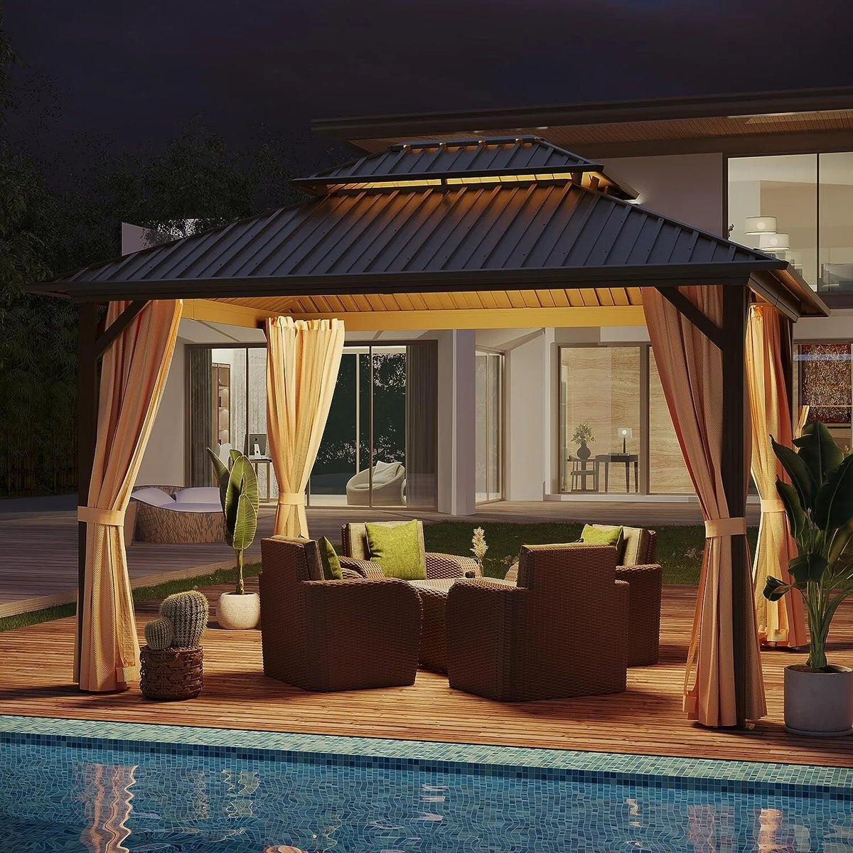 10x10 ft Hardtop Aluminum Patio Gazebo Double Roof Galvanized Steel Canopy O956303