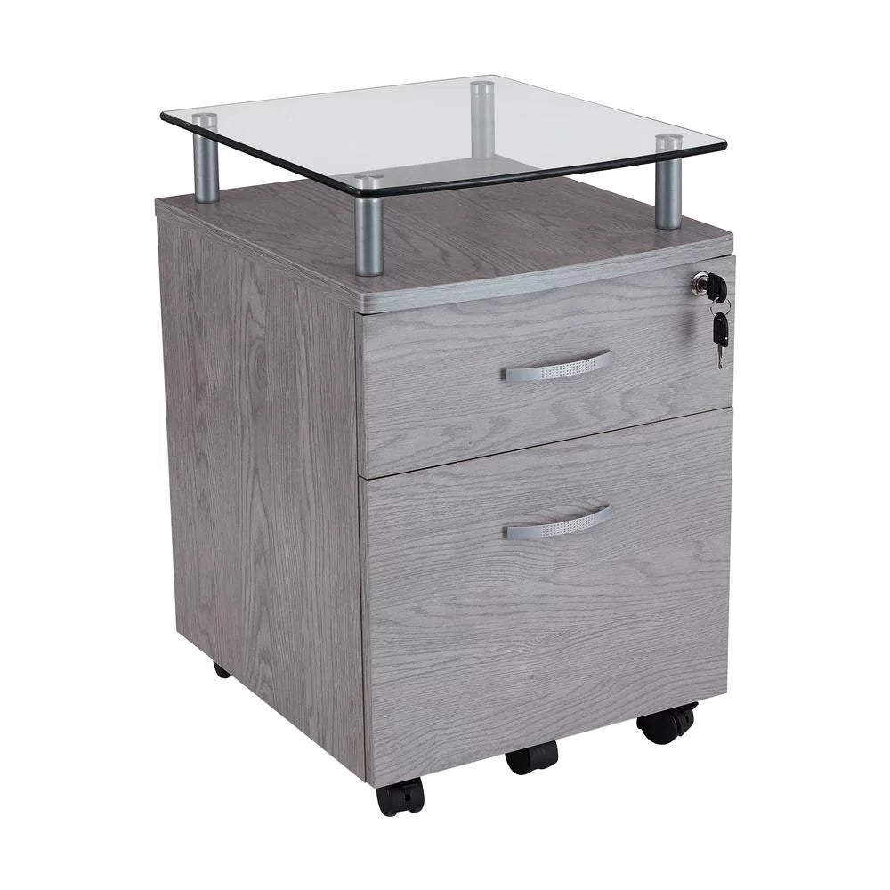 Rolling File Cabinet with Glass Top Z694