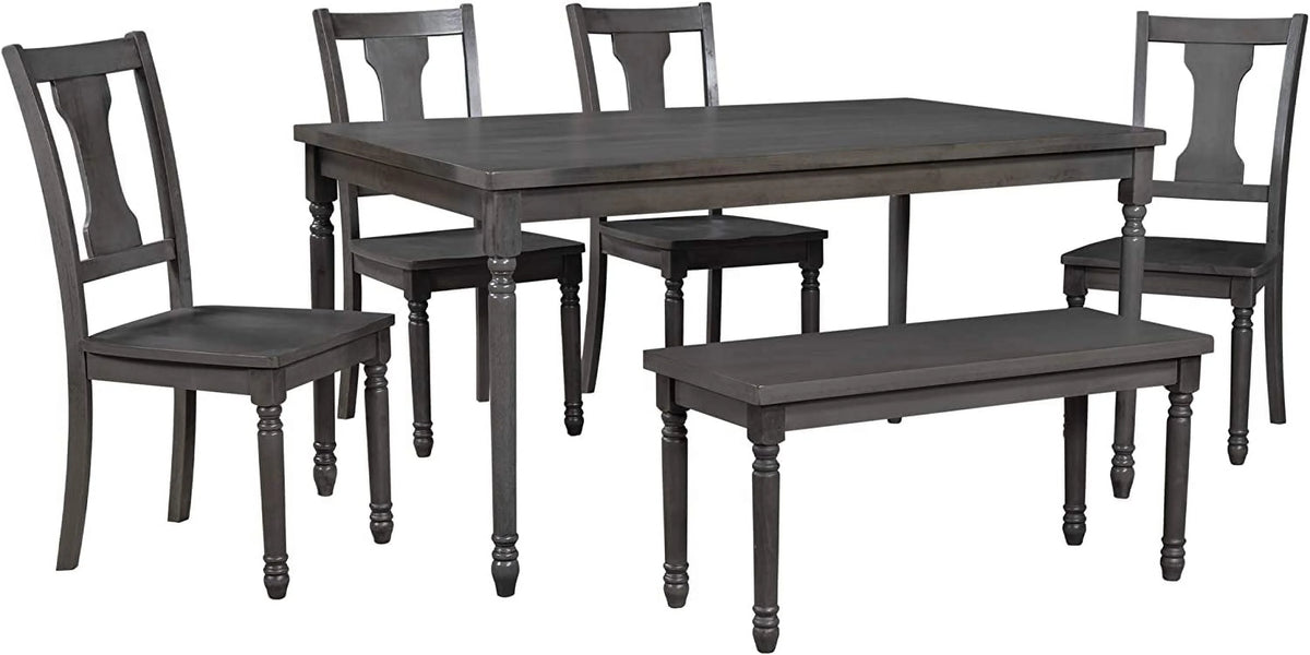 6 Piece Wooden Dining Table Set with 4 Chairs and Bench R12685