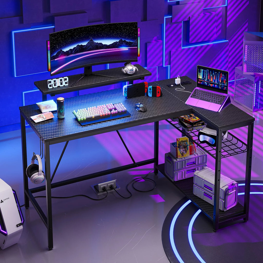 48" L Shaped Gaming Desk with LED Lights G741477