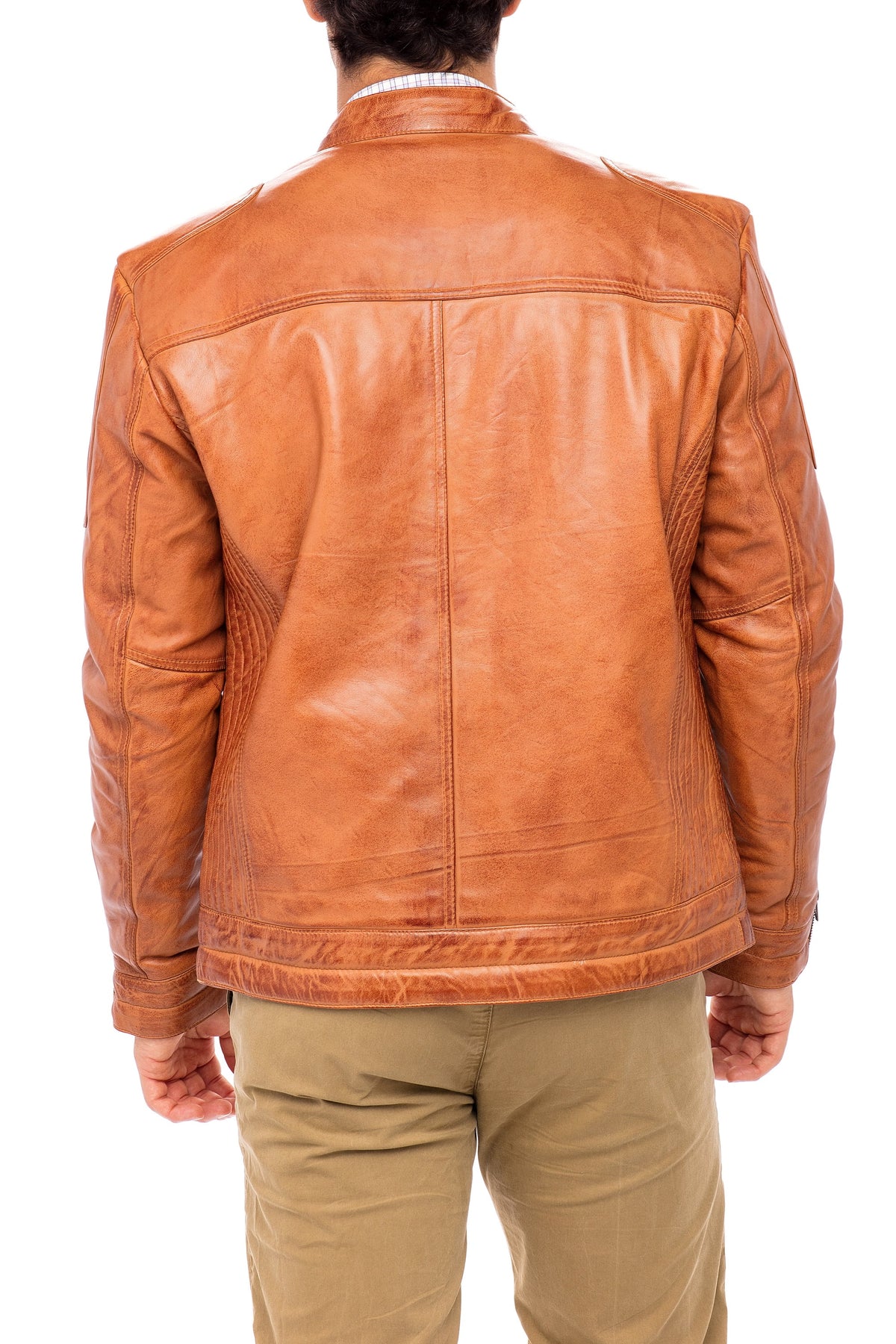 Camel Sheepskin Leather Jacket Size M W251