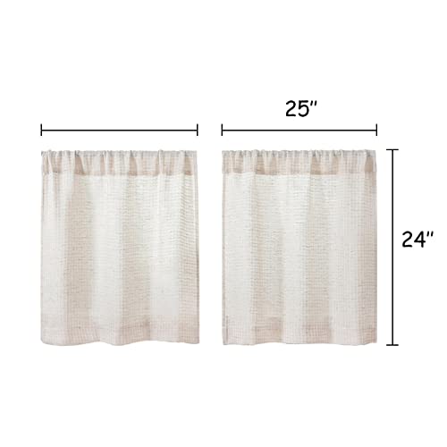Natural Waffle Linen Kitchen Curtains 24 Inch Length 2 Panels Z7214