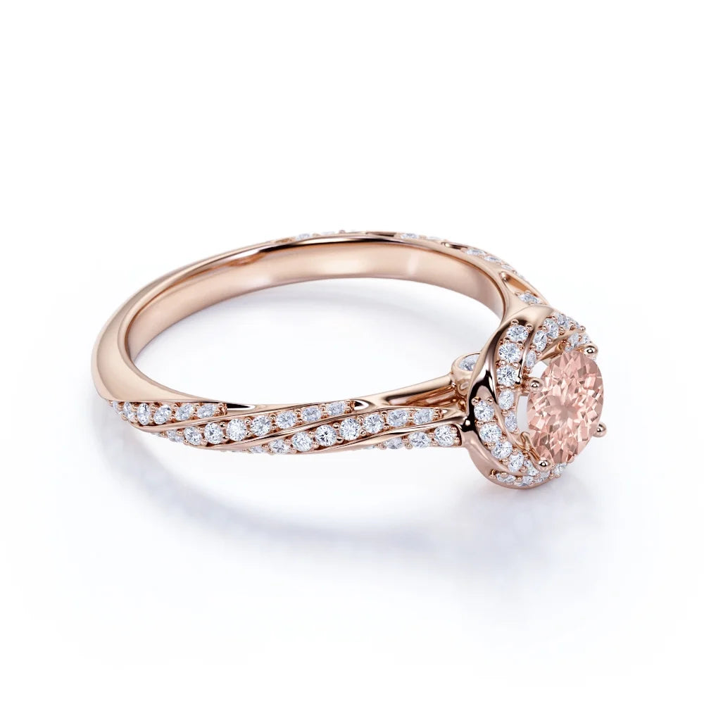 18K Rose Gold Plating over Silver Morganite and Moissanite Engagement Ring O477030