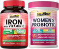 Magnesium Complex Supplement, Women's Probiotics 100 Billion CFU, 65mg Carbonyl Iron with 250mg Vitamin C C405282