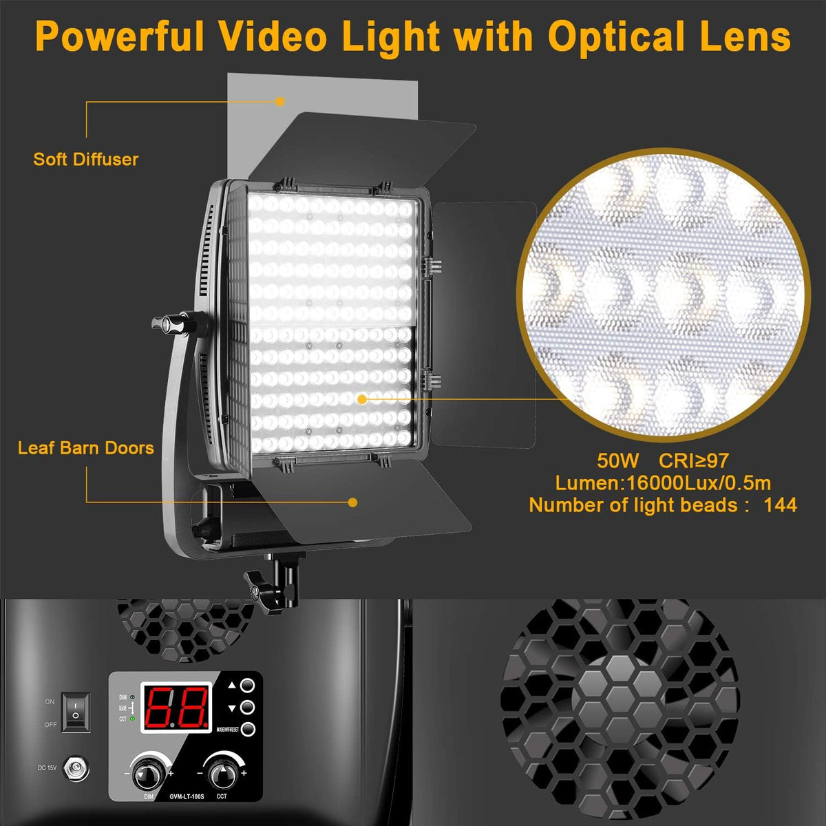 2 Packs Dimmable Bi-Color LED Video Lighting Kits with APP Control, 50W Optical Lens Variable 3200K~5600K, CRI 97+ LED Panel Light L63450