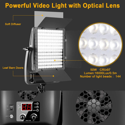 2 Packs Dimmable Bi-Color LED Video Lighting Kits with APP Control, 50W Optical Lens Variable 3200K~5600K, CRI 97+ LED Panel Light L63450