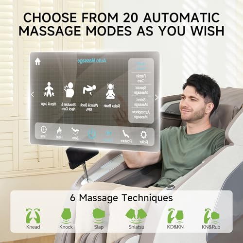 4D Massage Chair Full Body Zero Gravity Recliner with Negative Ion Purification, Aromatherapy, 20 Auto Modes, Yoga Stretching, Touch Screen, Foot Rollers, Wireless Charger E8953