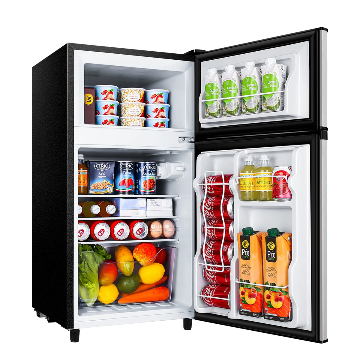 Two Door Mini Fridge with Freezer, 3.5 Cu ft, Black W900634