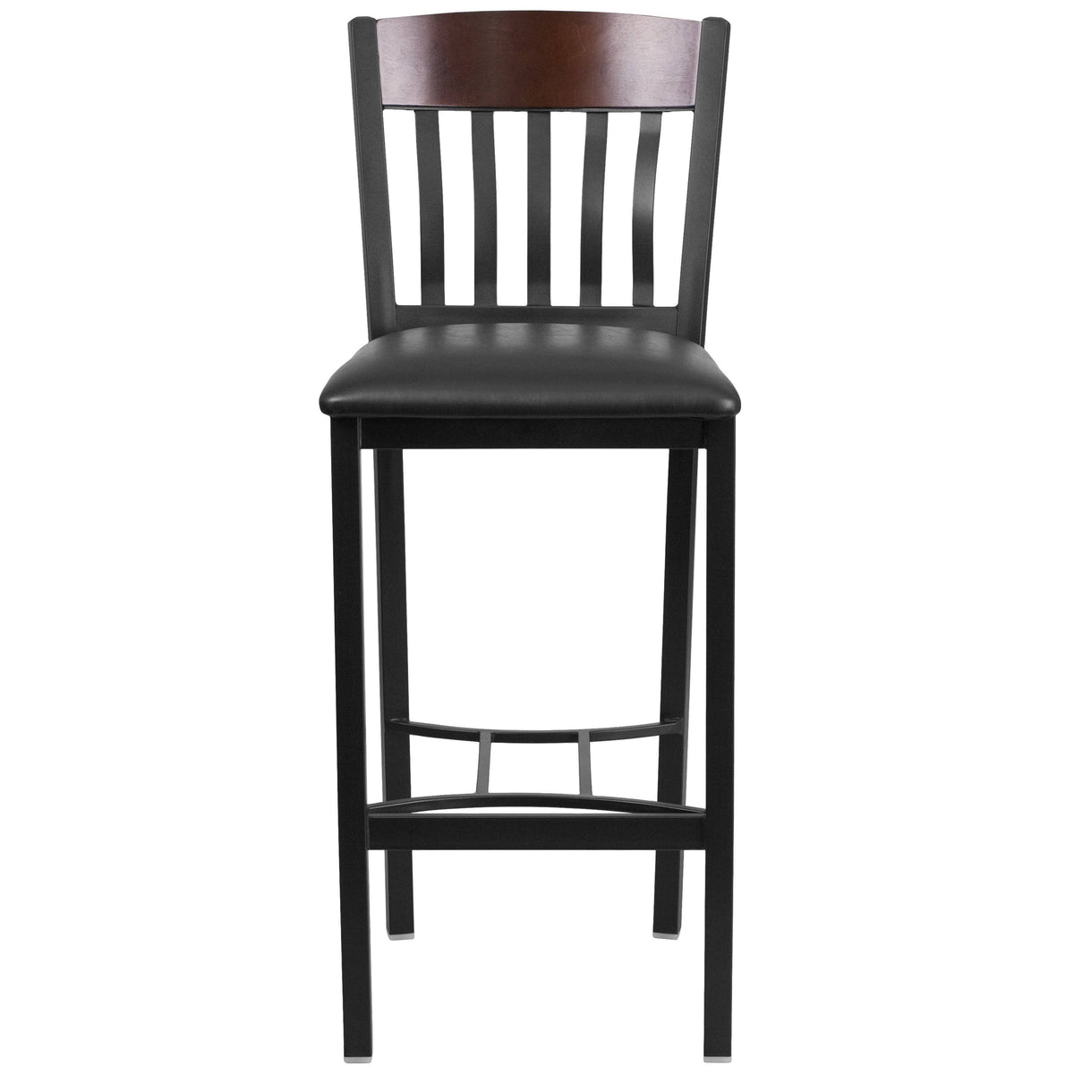 Black Metal Cherry Wood Barstool with Black Vinyl Seat R8291