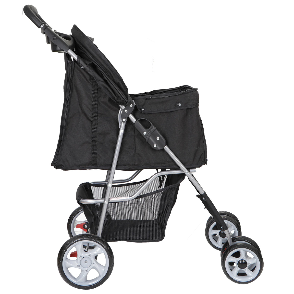 4 Wheel Foldable Pet Stroller with Storage Basket & Cup Holder G822425