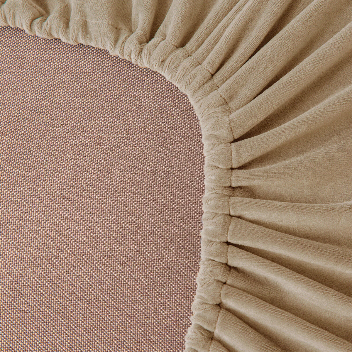 Khaki Velvet 5 Piece Stretch Sofa Cover Q657038