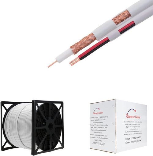 1000FT White RG59/U Siamese Cable, 20AWG + 18/2 AWG Power, 95% Shielding N361749