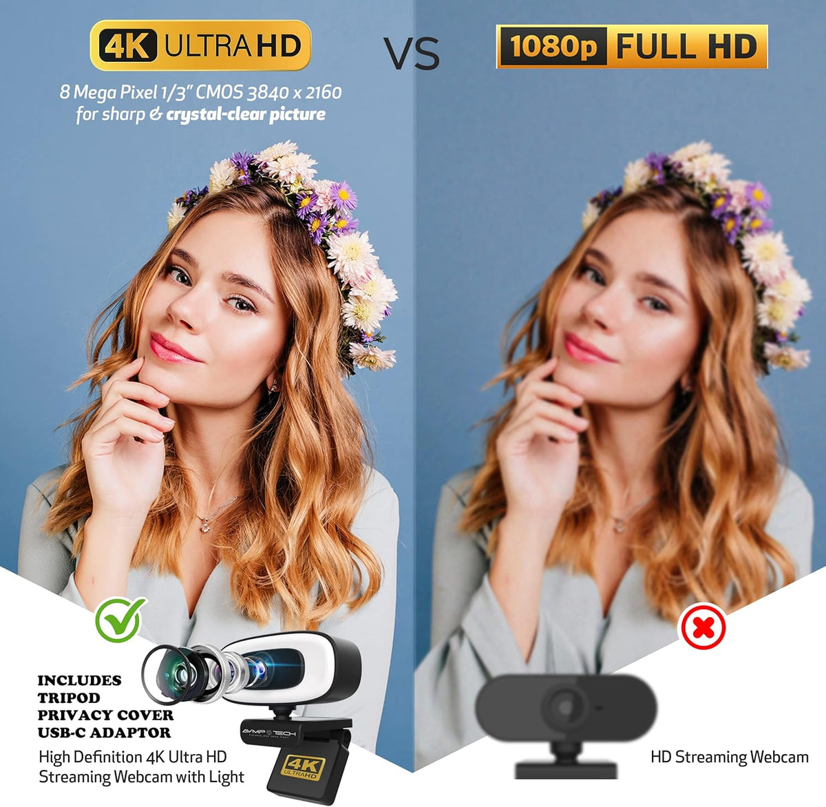 4K Ultra HD 8MP Autofocus USB Webcam with Microphone S17327