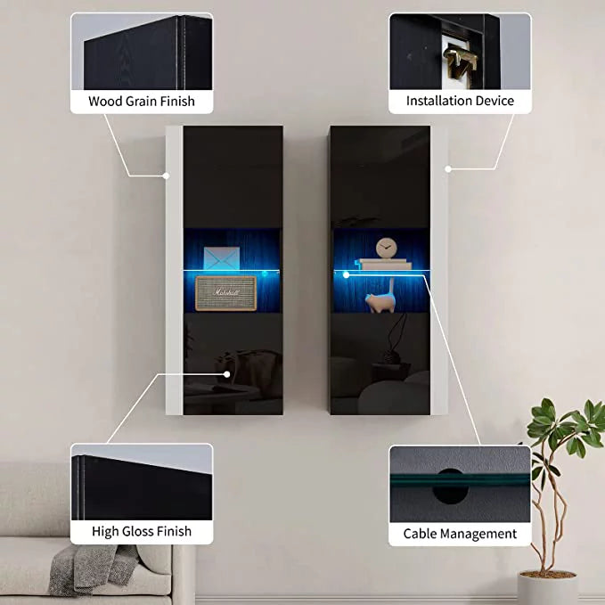 Black/White Floating Fireplace TV Stand with 2 Wall Cabinets D447