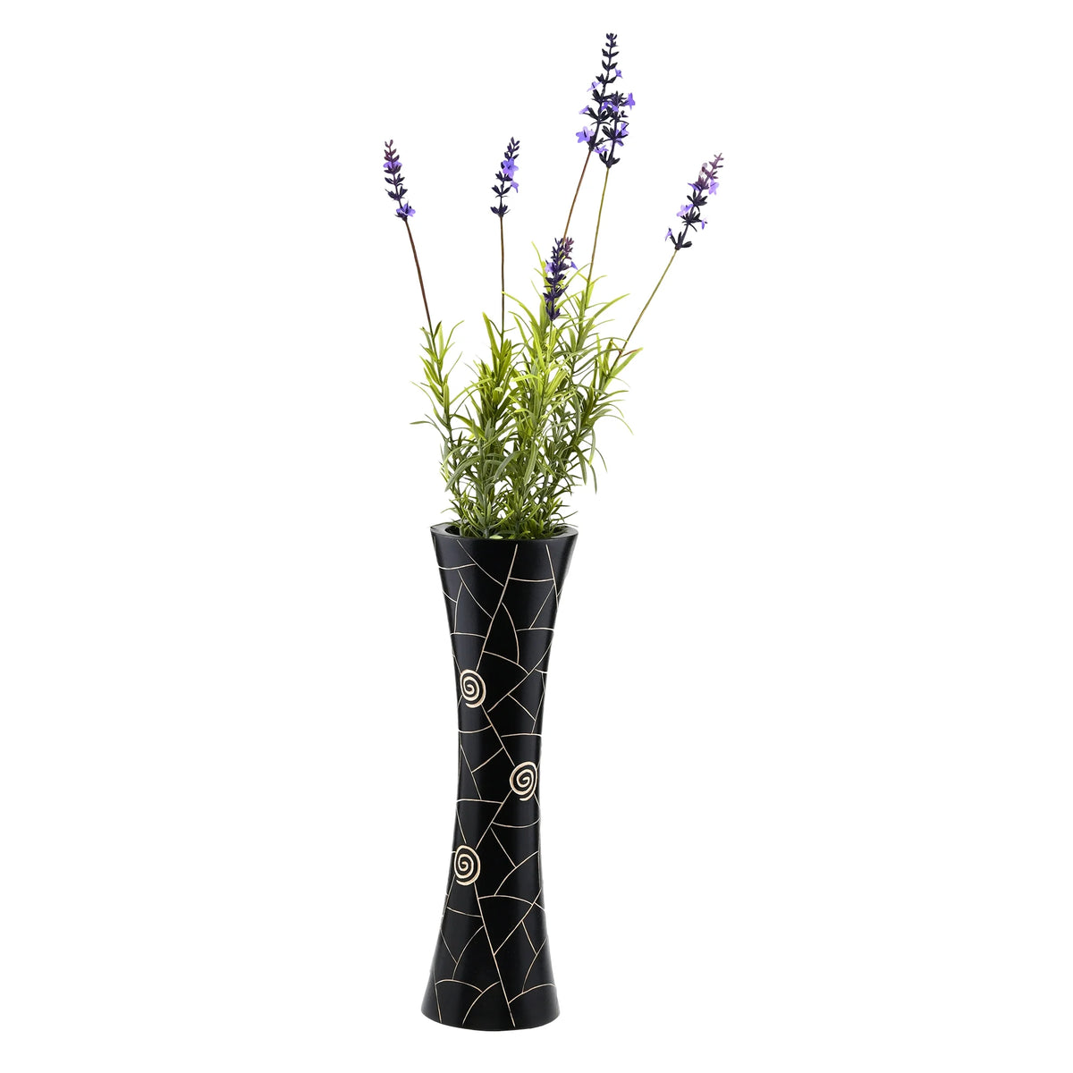Black Golden Geometric Etch Natural Mango Tree Wood Concaving Vase Z3804