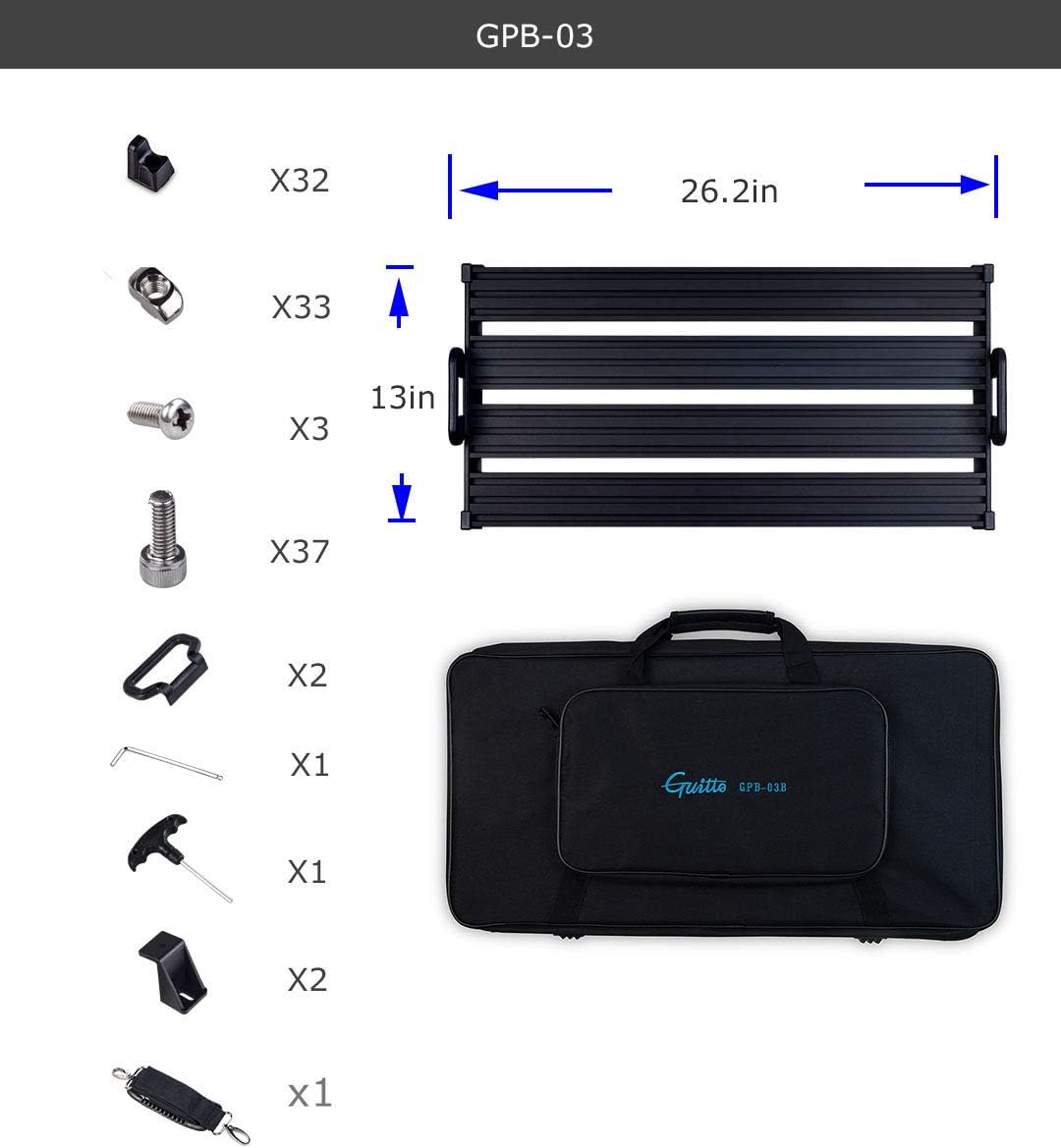 Aluminum Alloy Guitar Pedalboard with Carry Bag G3291