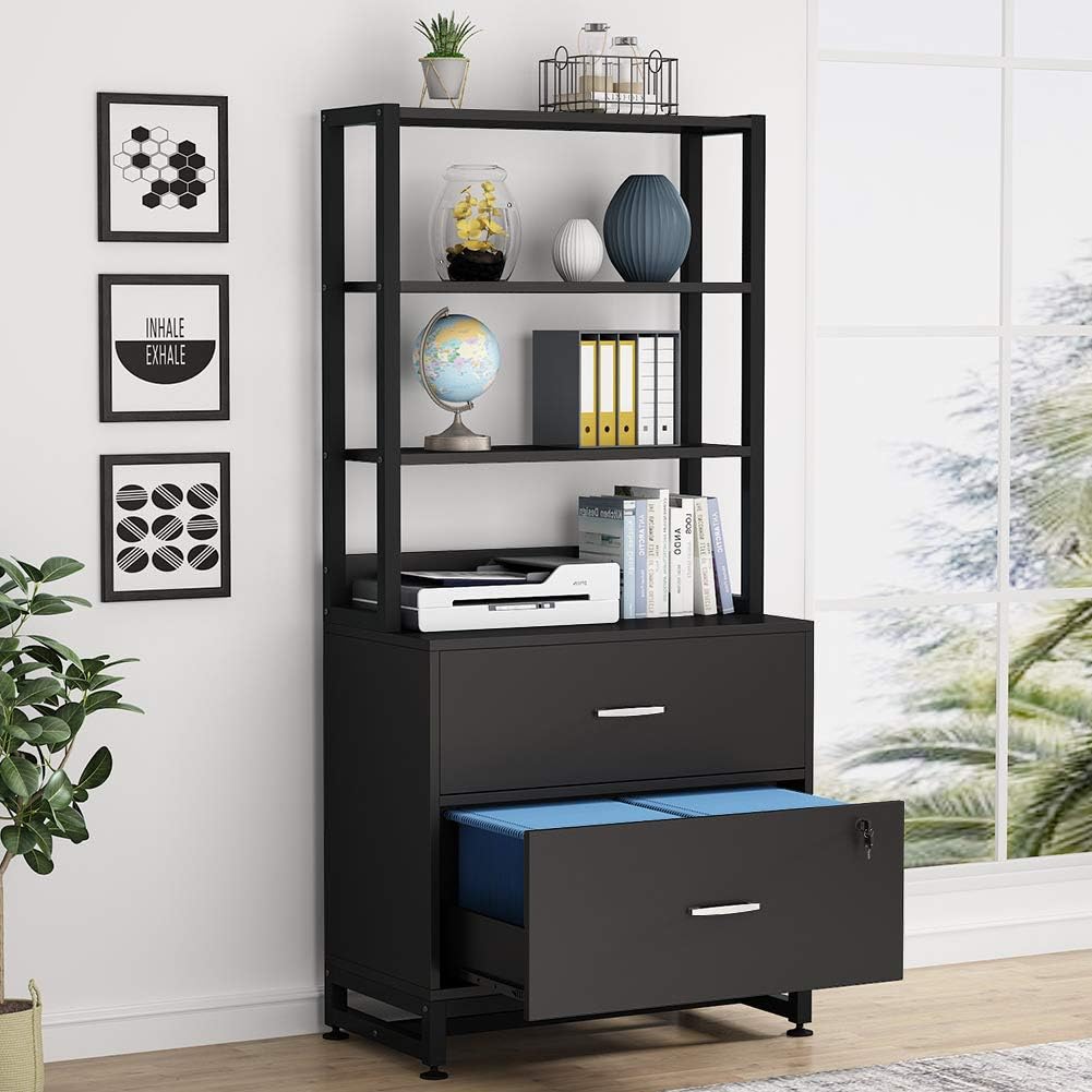 2 Drawer Vertical File Cabinet with Lock & Bookshelf F4095