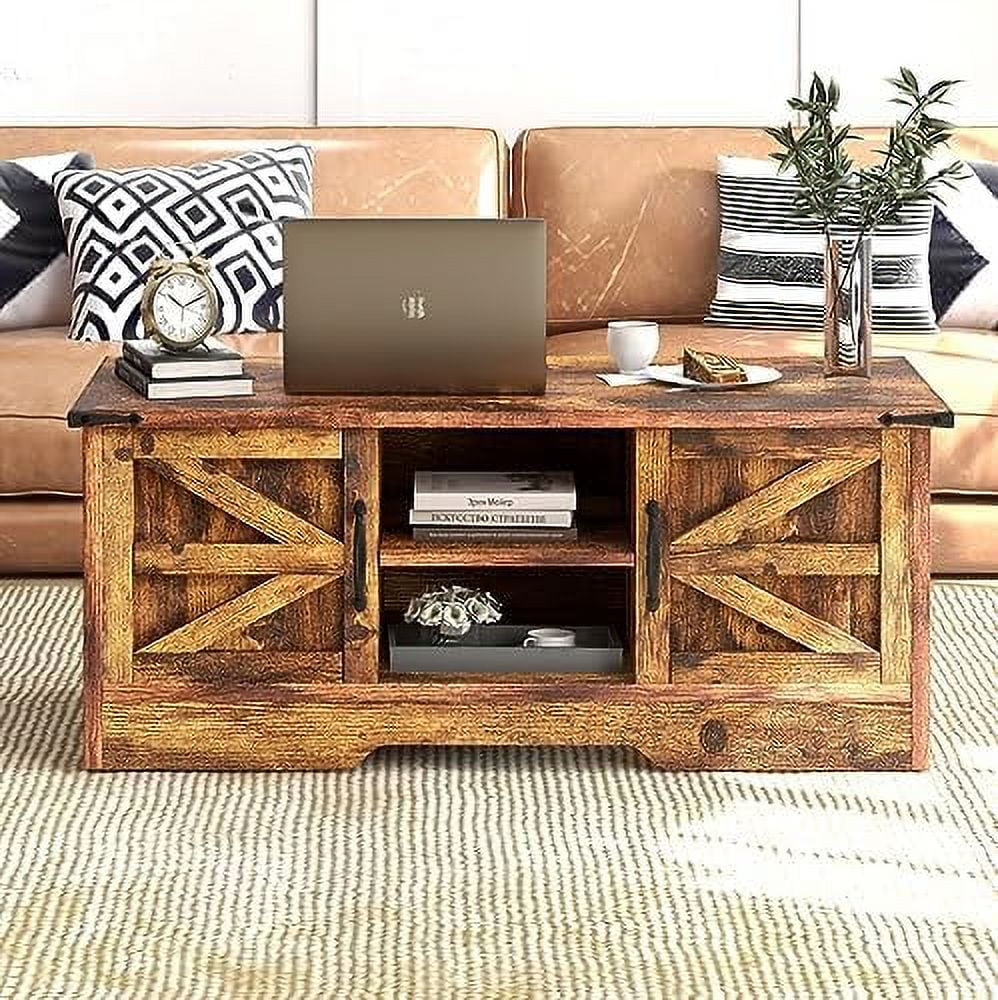 White Wooden Coffee Table with Barn Doors O9064