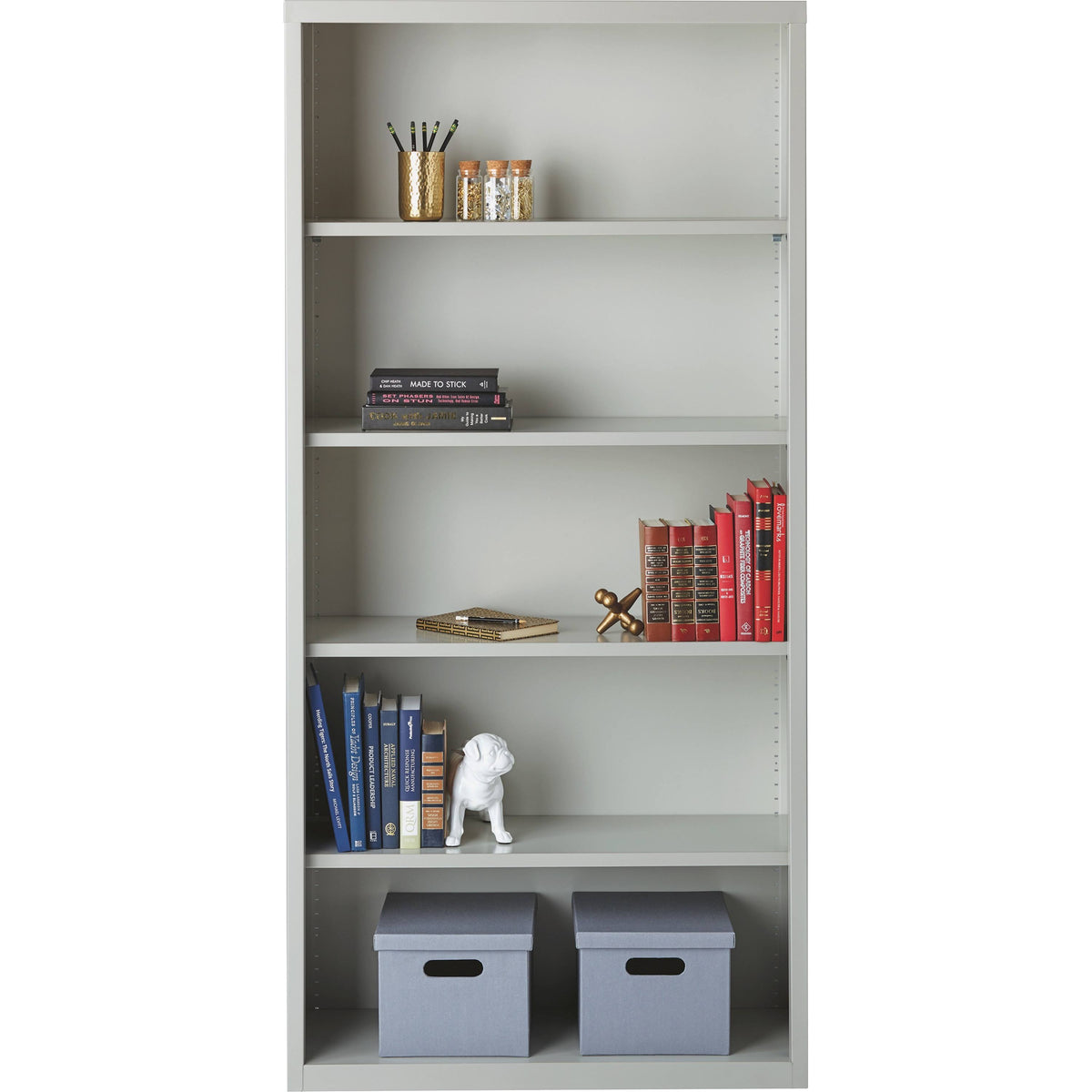 Steel Bookcase, 2-Shelf, Light Gray X4098