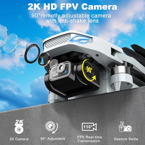 2K HD FPV Drone with Camera, Brushless Motor, 2 Batteries, Foldable D3671