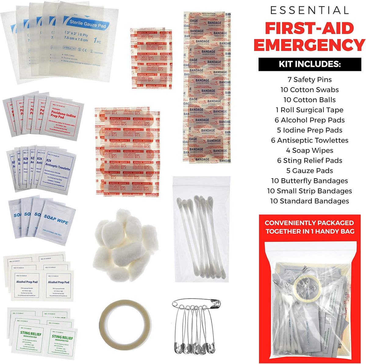 156-Piece Multipurpose Emergency Car Kit with Automotive Tools and First Aid Kit Q842