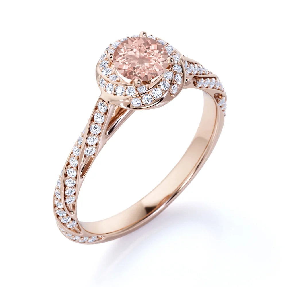 18K Rose Gold Plating over Silver Morganite and Moissanite Engagement Ring O477030
