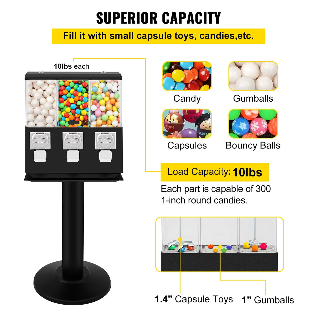 Triple Pod Candy Vending Machine 115cm Height 45Lbs Capacity L117