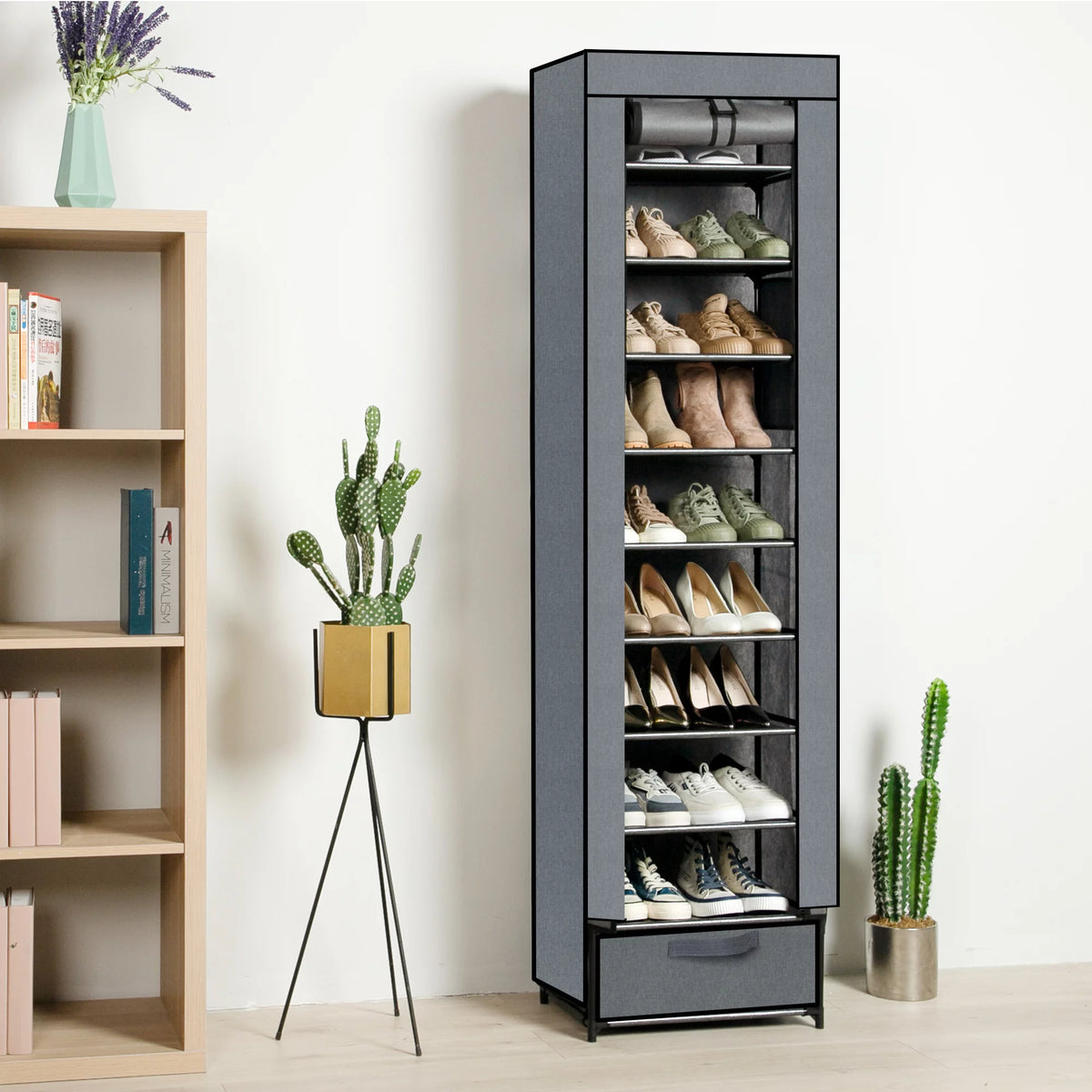 10 Tier Grey Shoe Rack with Storage Box T380771