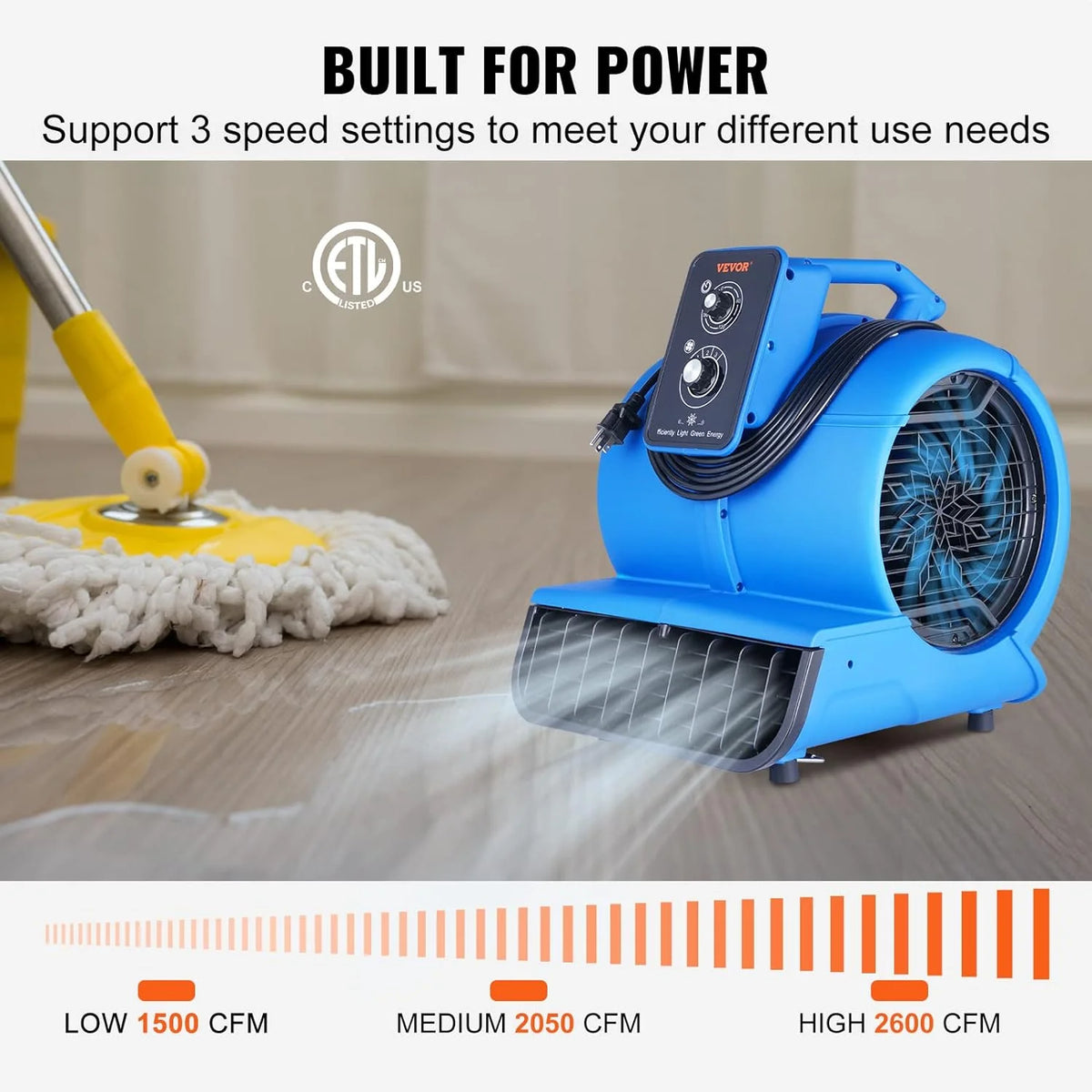 1/2 HP 2600 CFM Portable Floor Blower Fan R330