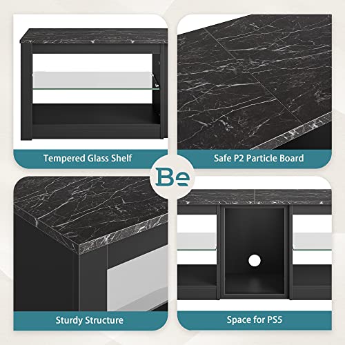 63'' Marble Black TV Stand with Glass Shelves N420