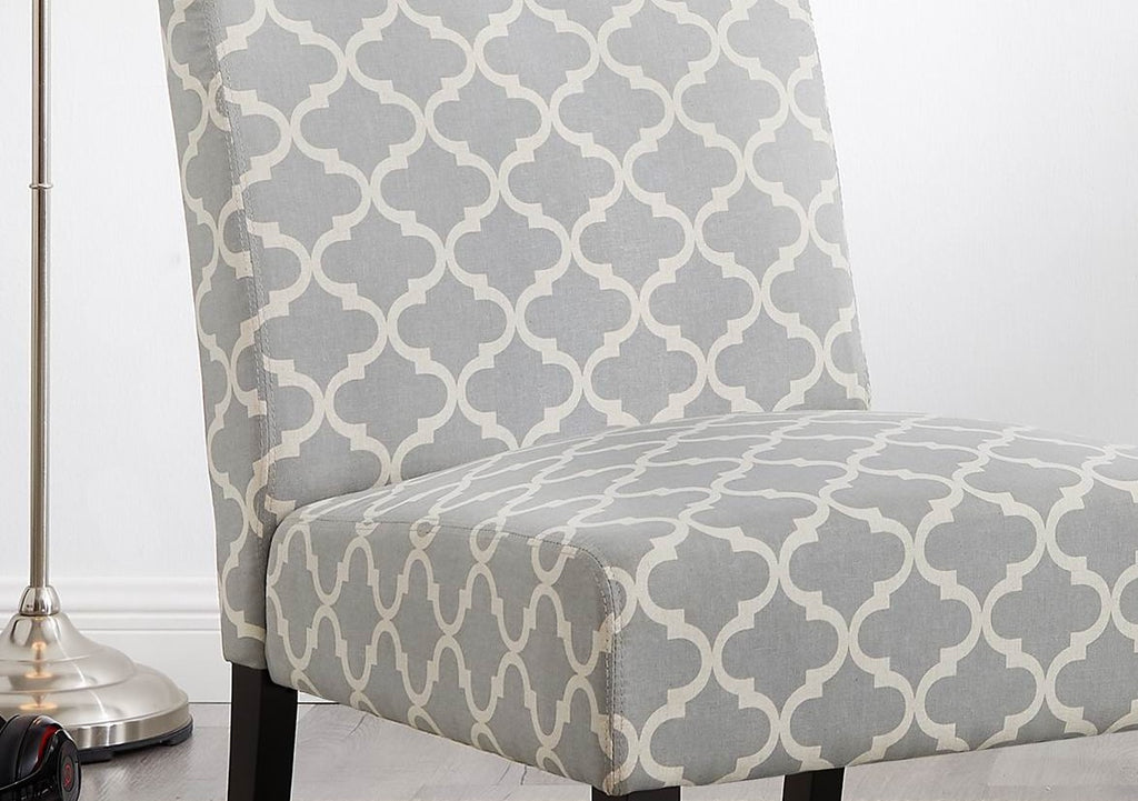 3pc Gray Fabric Upholstered Side Table and 2 Chairs E372