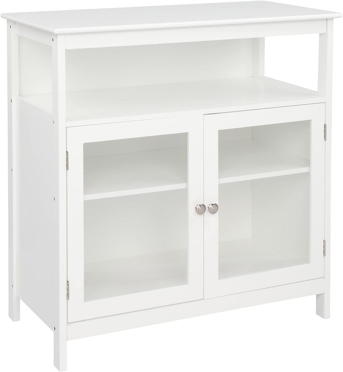 White Kitchen Storage Sideboard Cabinet with Open Shelf and 2 Glass Door Cabinet Q2427