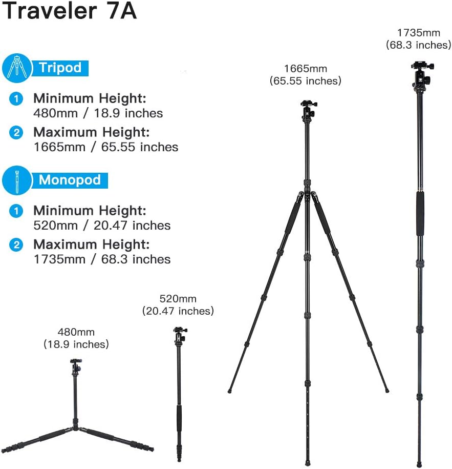 Aluminum Camera Tripod with Panorama Ball Head and Quick Release Plate Q7295