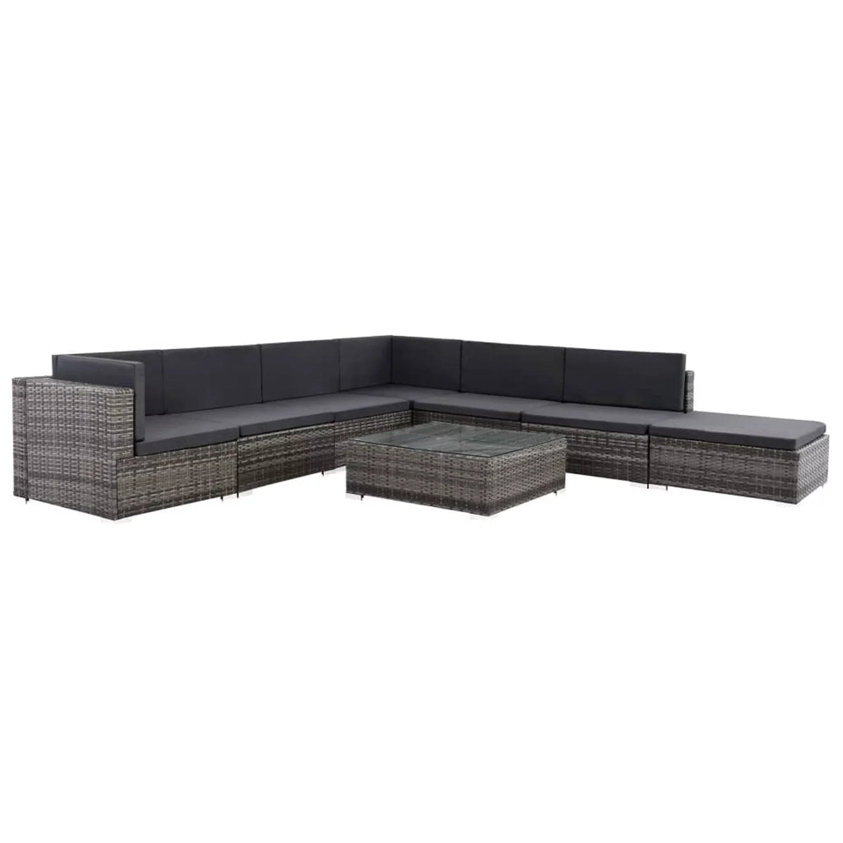 8 Piece Cushioned Gray Poly Rattan Sectional Sofa Set with Coffee Table G249