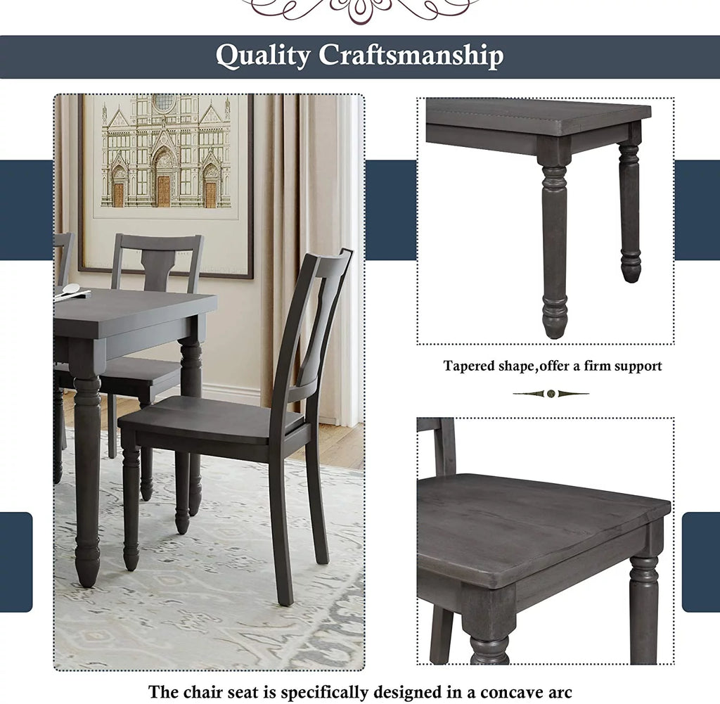6 Piece Wooden Dining Table Set with 4 Chairs and Bench R12685