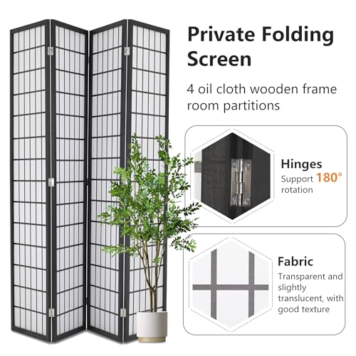 6Ft Folding 4 Panels Freestanding Wood Partition Screen Y495662