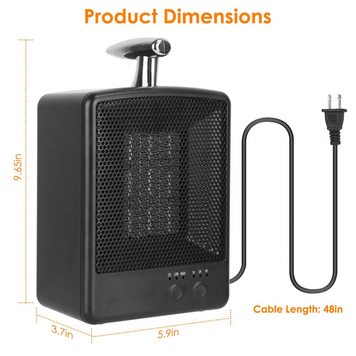 1000W Portable Ceramic Heater with Adjustable Temperature Timer R992