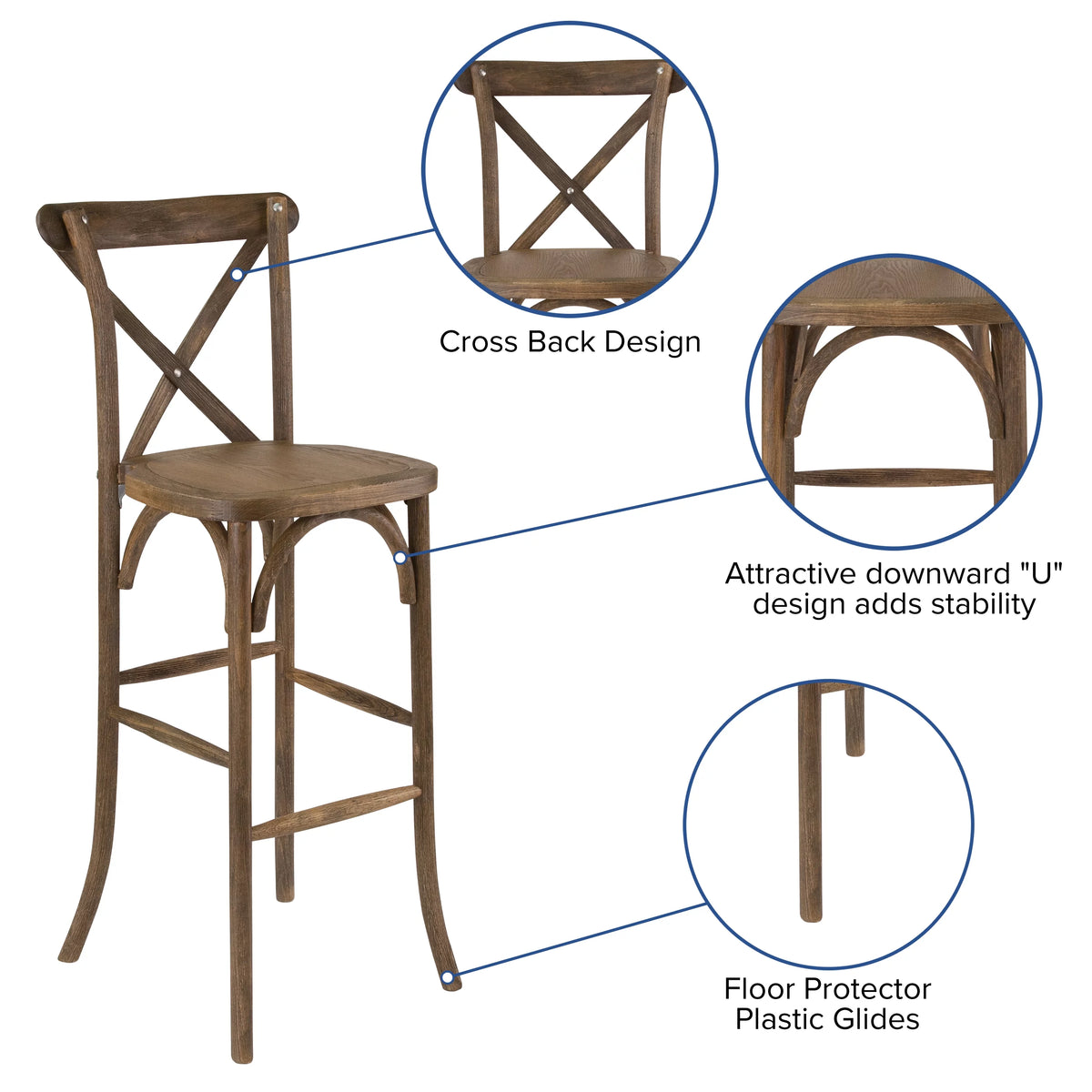 Dark Antique Wood Cross Back Barstool L2471