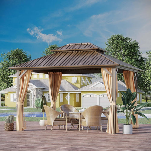 10x10 ft Hardtop Aluminum Patio Gazebo Double Roof Galvanized Steel Canopy O956303