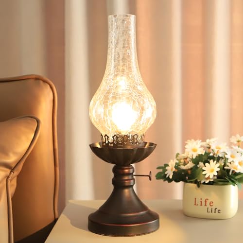 Rustic Retro Bedside Table Lamp with Glass Lampshade X55052